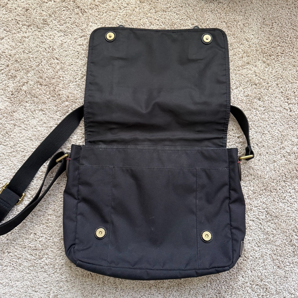 Fossil Black Canvas Messenger Bag Leather Trim Laptop Crossbody Shoulder Bag - Picture 3 of 12